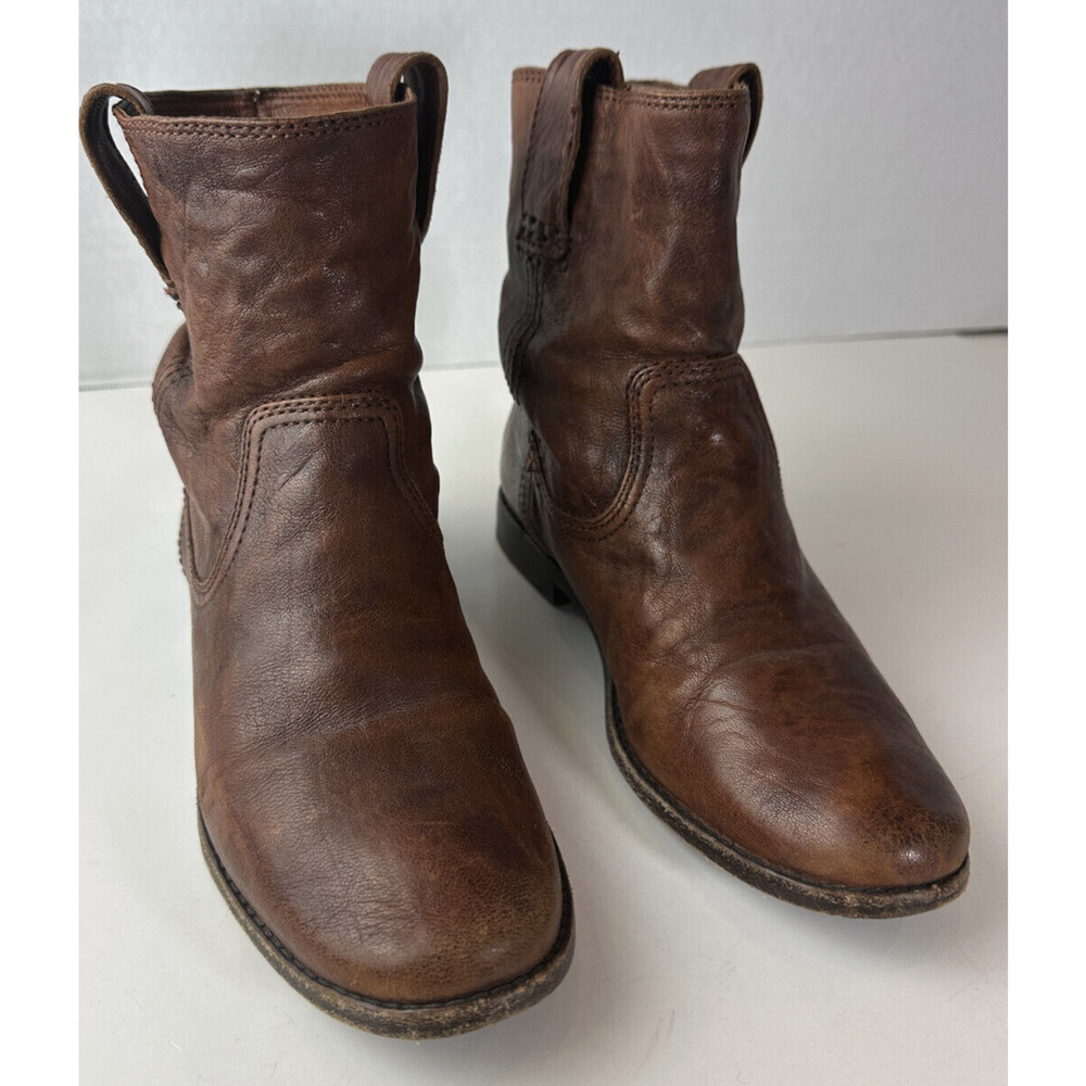 Frye Anna Shortie Leather Pull On Ankle Boots Camel Brown Size 6.5 M 3471055 - Picture 5 of 16